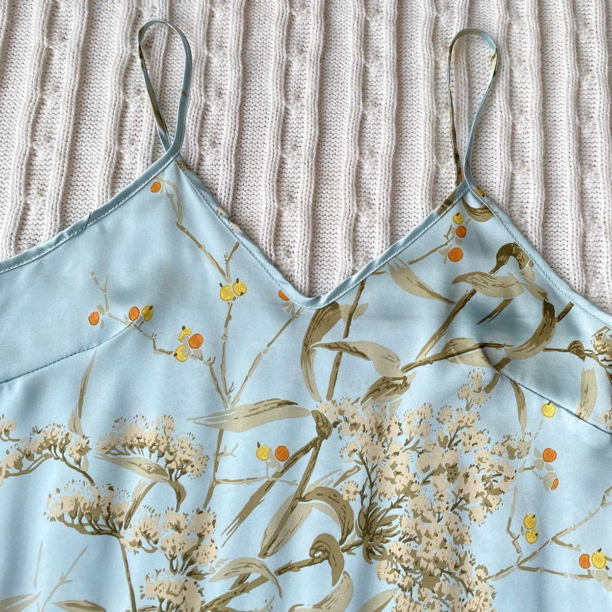Elegante Cami-Tops mit Blumendruck, Rüschensaum, Shorts, Pyjama-Set, Damen-Nachtwäsche, Loungewear – Detail 10