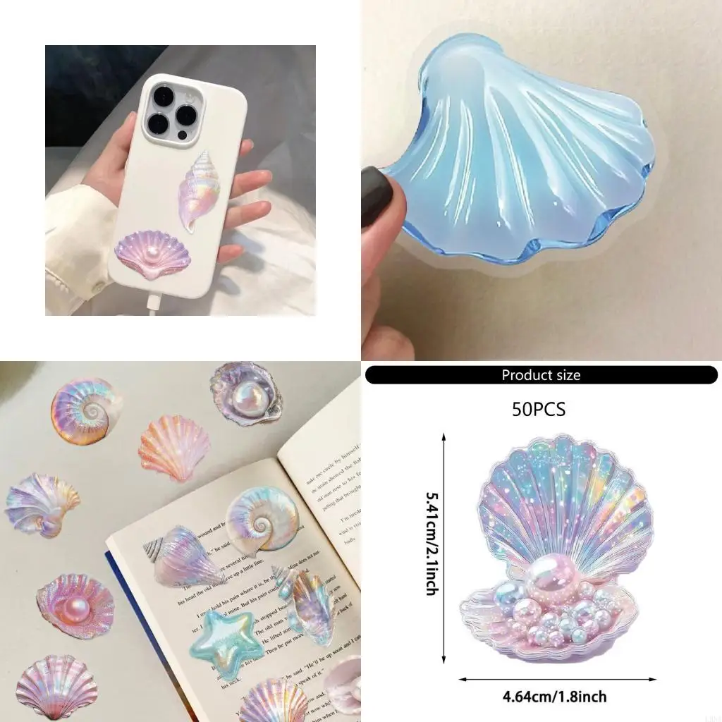 L9NA Clear Glittering Seashells Decals Scratch Resistant Waterproof Stickers For Electronics Skateboard Luggage Projects 50x