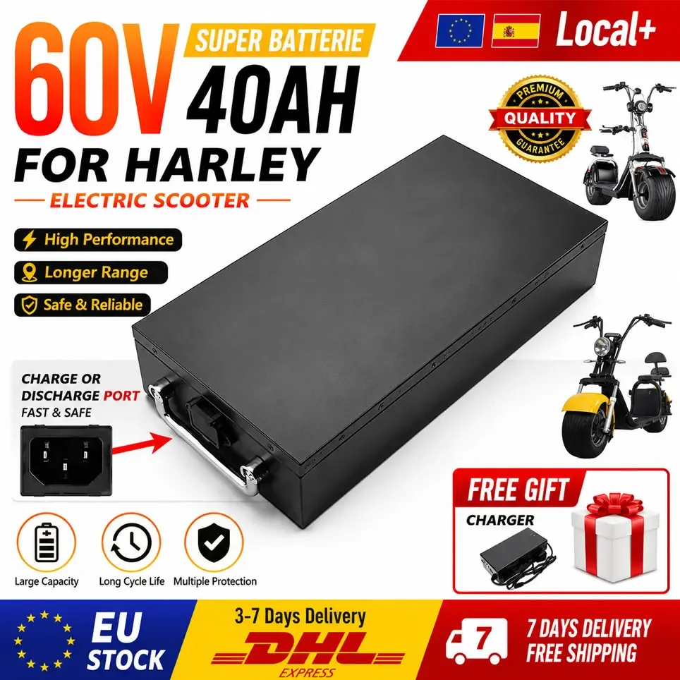 Neuer Hochleistungsakku, 60V 20Ah-40Ah, 18650 Lithium-Akkupack mit voller Kapazität, geeignet für 250W~3000W, für Harley Elektrofahrzeuge, CityCoco Elektroroller-Akku