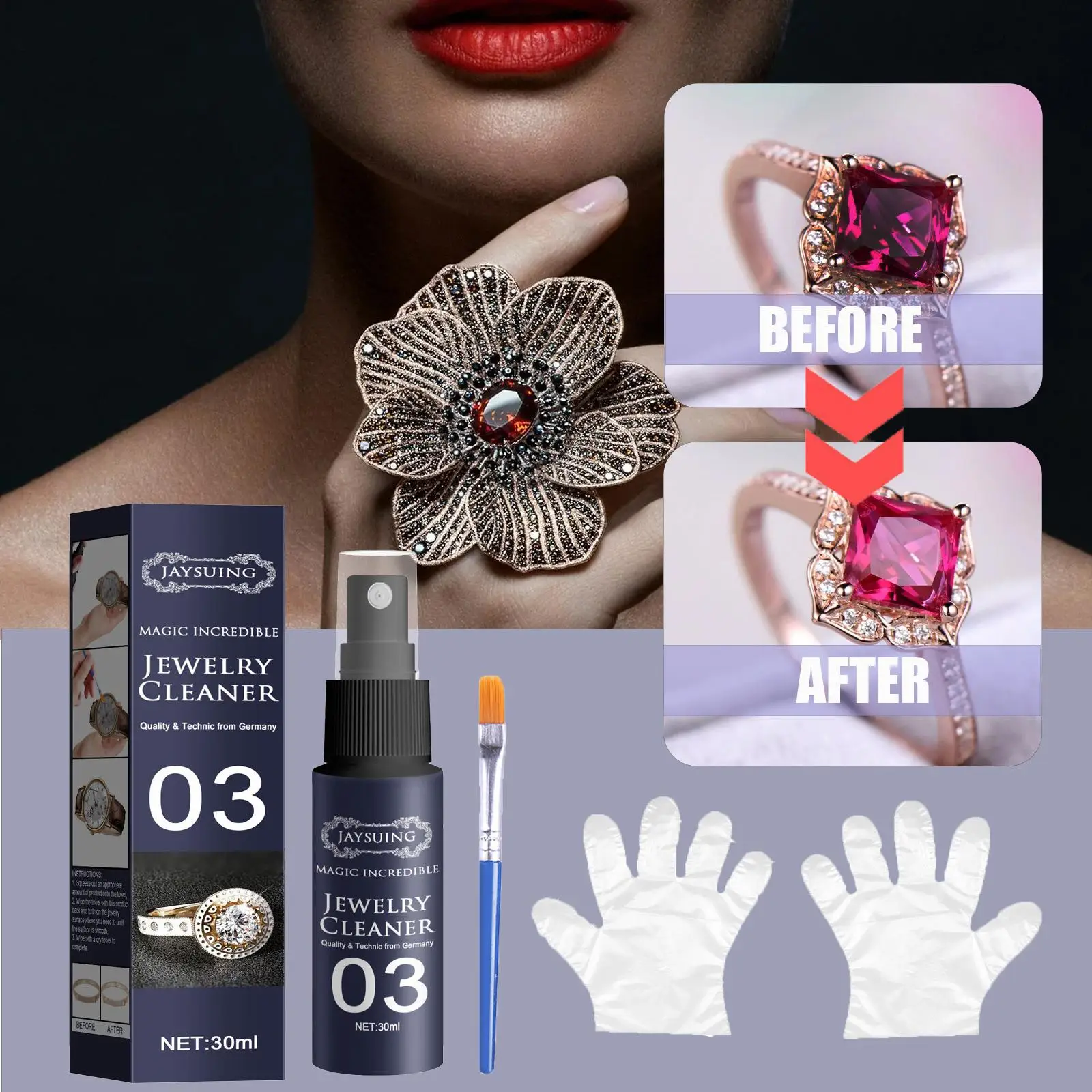 Jewelry Cleaner Spray Watch Cleaning Solution Tarnish Fast Remove Stain-free Liquid  Smooth Diamonds Kits Gold Clean Polishing