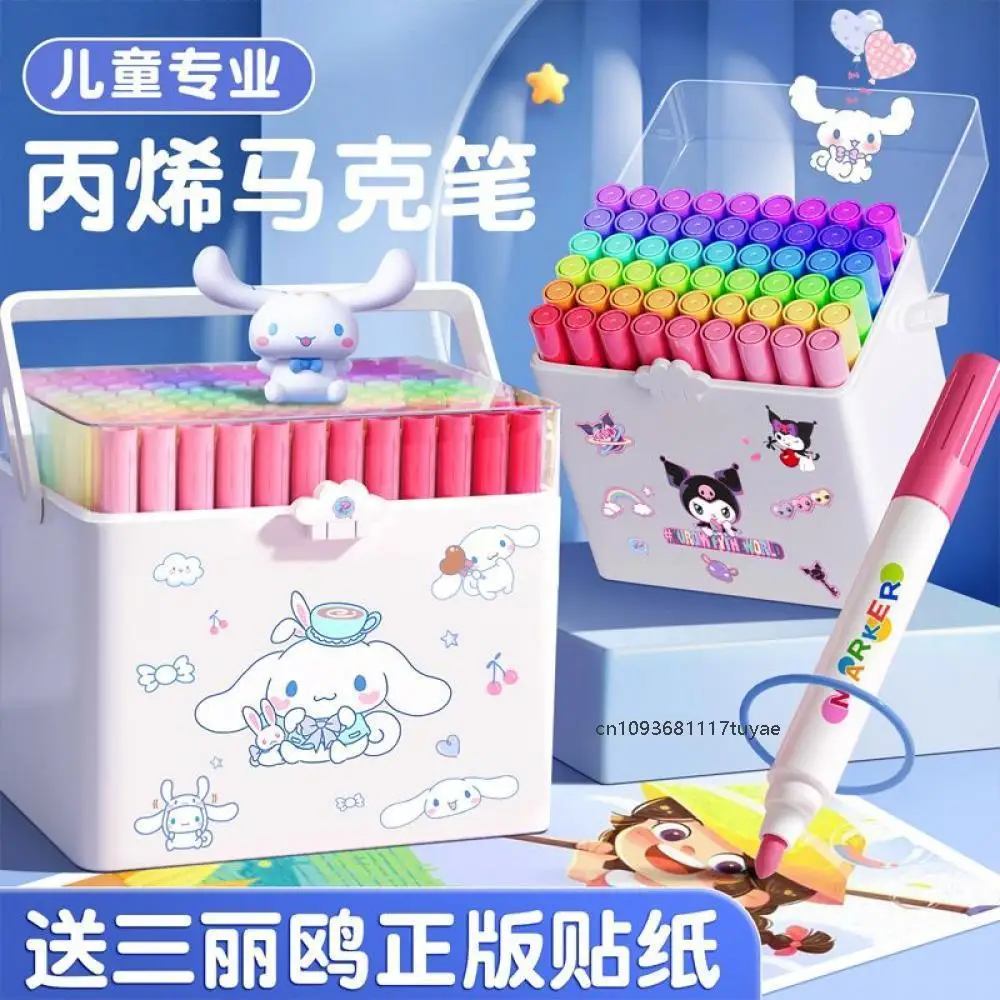 

120/80/60/48 Colors Cinnamoroll Acrylic Marker Set Sanrios Kuromi Washable Dedicated Stackable Color Student Stationery Supplies