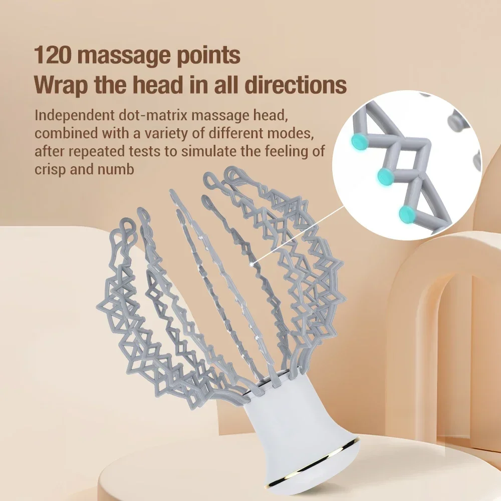 Elétrica polvo garra couro cabeludo massageador, mãos livres terapêutico cabeça scratcher, cabelo estimulação alívio, recarregável Stress Relief, novo