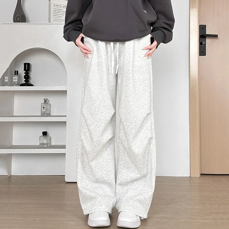Pantaloni sportivi grigi larghi stile americano da donna Harajuku Streetwear Pantaloni a gamba larga con coulisse Pantaloni da jogging casual versatili da donna