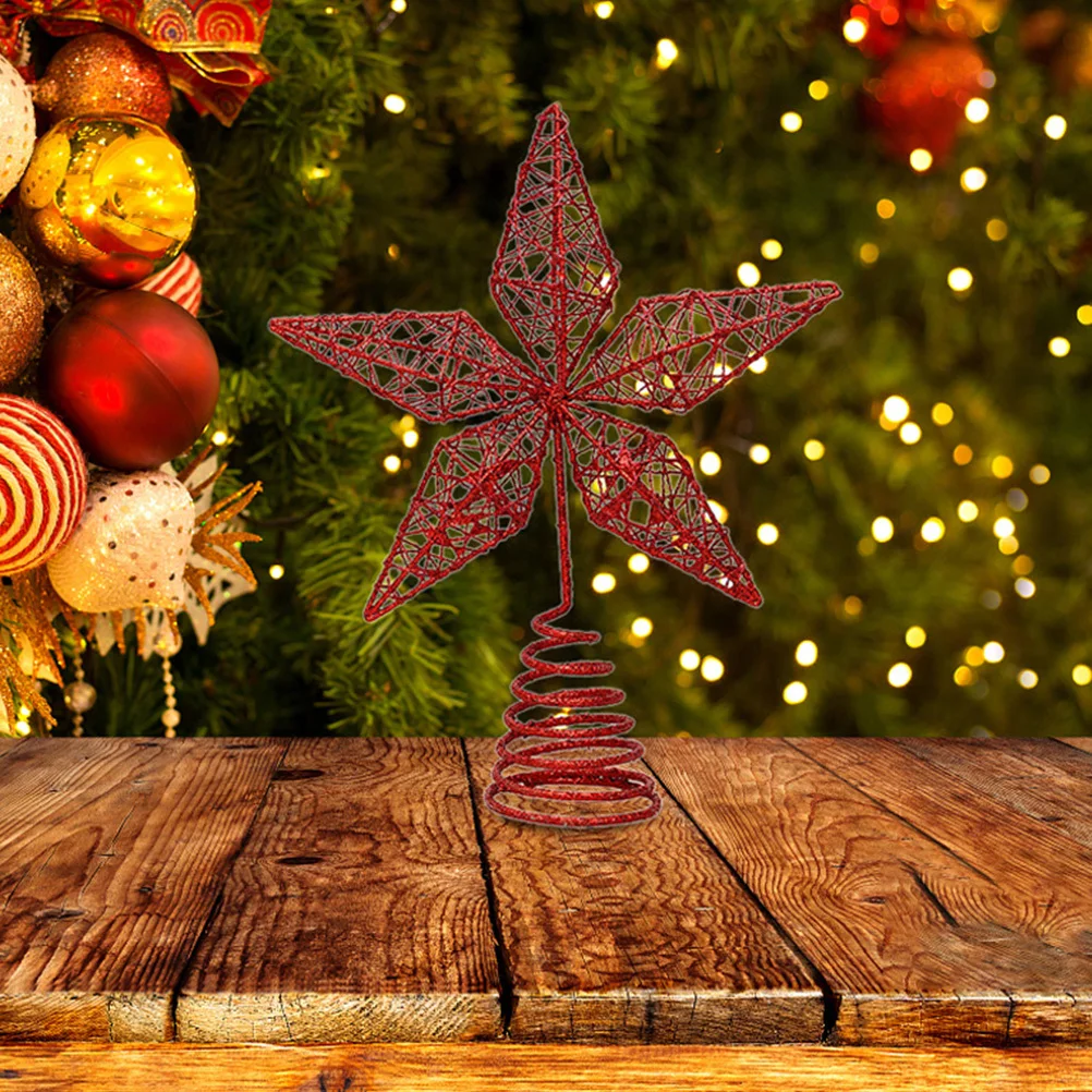

1Pcs Christmas Tree Star Topper Decor Five-Pointed Iron Xmas Ornament Hanging Light for Holiday Tree Decoration Exquisite