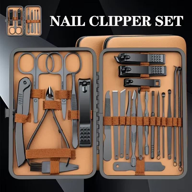 7/16/24PCS Complete Nail Care Kit Heavy-Duty Black Manicure & Pedicure Set Nail Clippers Set Cuticle Pusher Trimmer Remover
