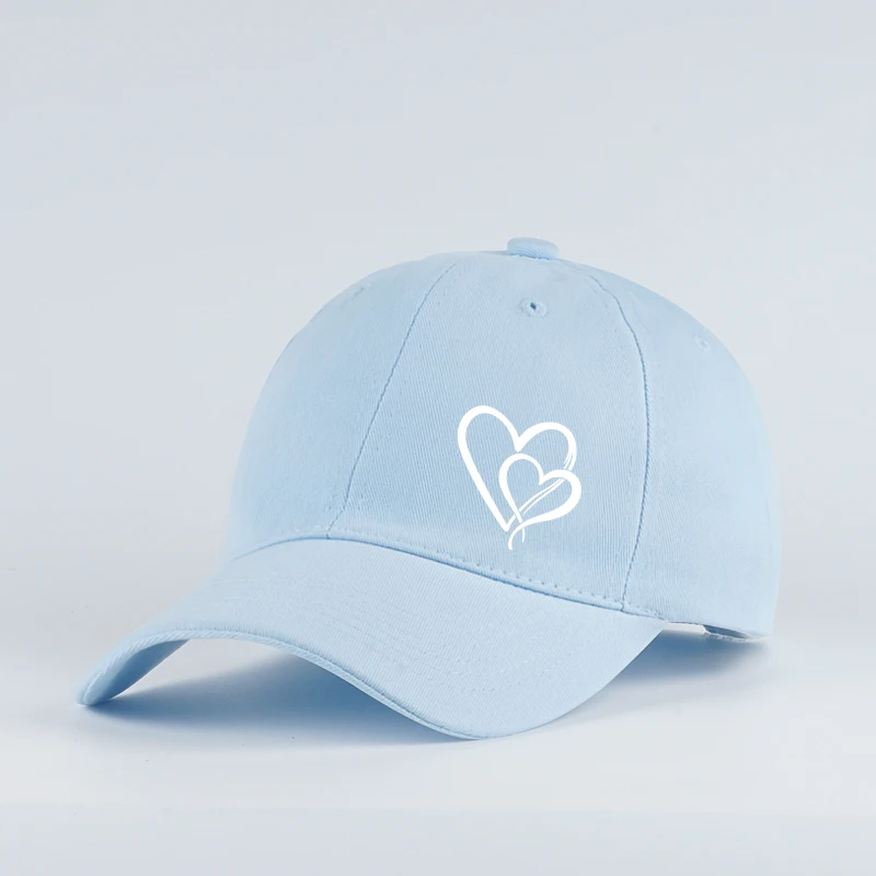 Stylish Soft-Peak Baseball Cap with Double Heart Stripe Print—Casual Outdoor Hat Perfect for Beach Vacations and Couples
