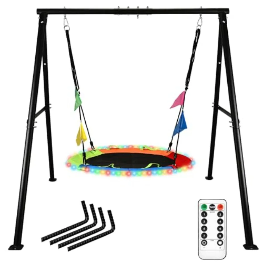 

Swing Sets for Backyard 40 Inch Flying Saucer Swing with 440lbs Capacity Heavy Duty AFrame Metal Swing Stand Play with 8 Modes