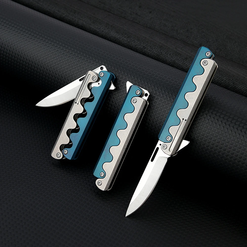 Mechanical Titanium Alloy Folding Knife Sharp D2 Steel Blade Pocket Knife Outdoor EDC Survival Camping Knife Self-defense Tools