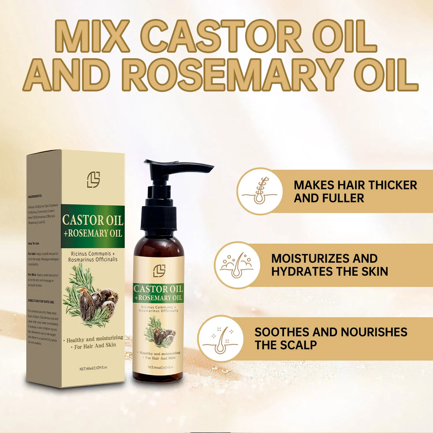 

Low Price LANTHOME Mixed Castor and Rosemary Hair Essential Body Essential Oil 60ml