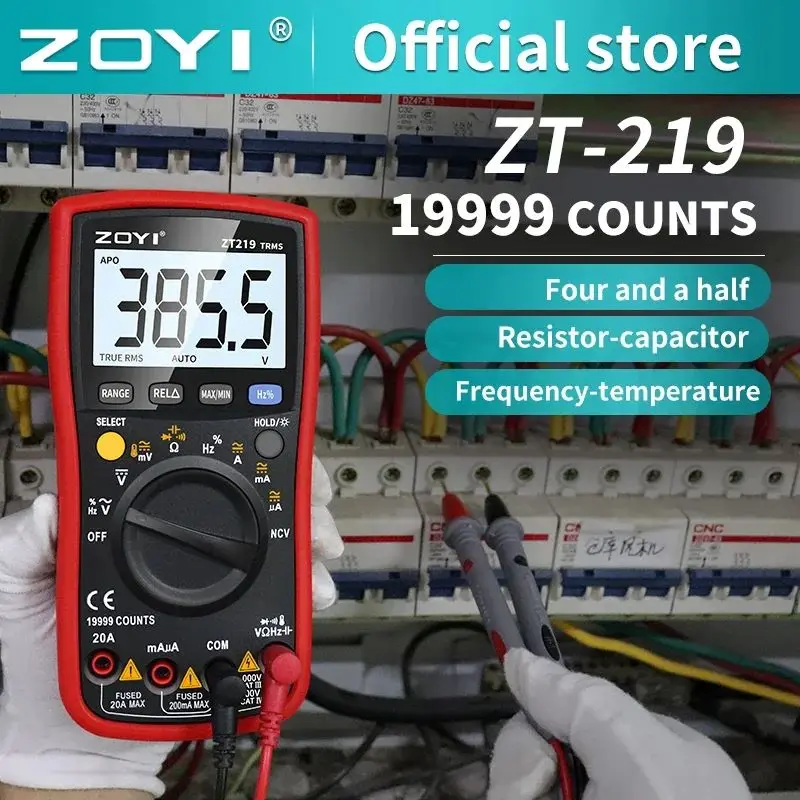 

ZOYI ZT219 Digital multimeter 19999 Counts True RMS automotive electrical Transistor Capacitor NCV tester Professional meter