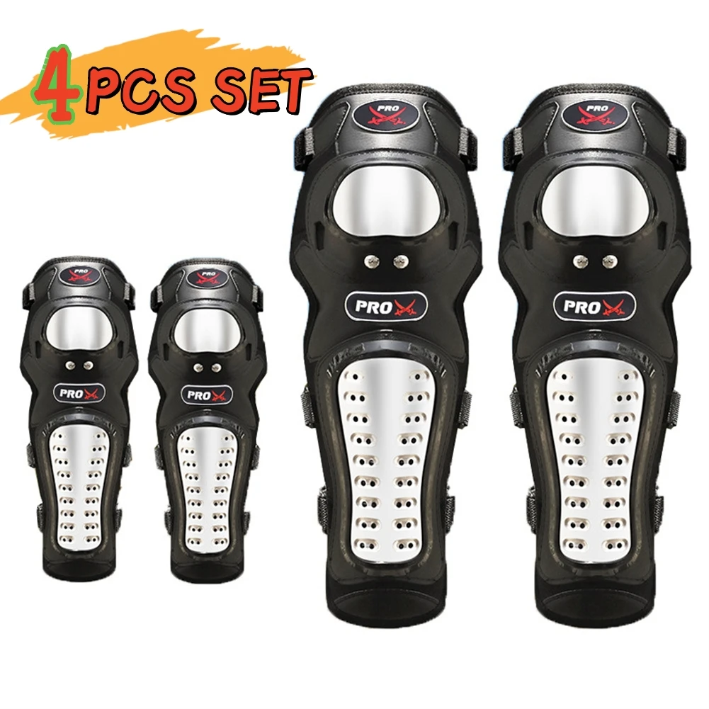 

4PCS/Set Motorcycle Riding Knee Pads Stainless Motorcycle Racer Knee Elbow Protector Set Motocross Protector Pad Guards Knee Pad