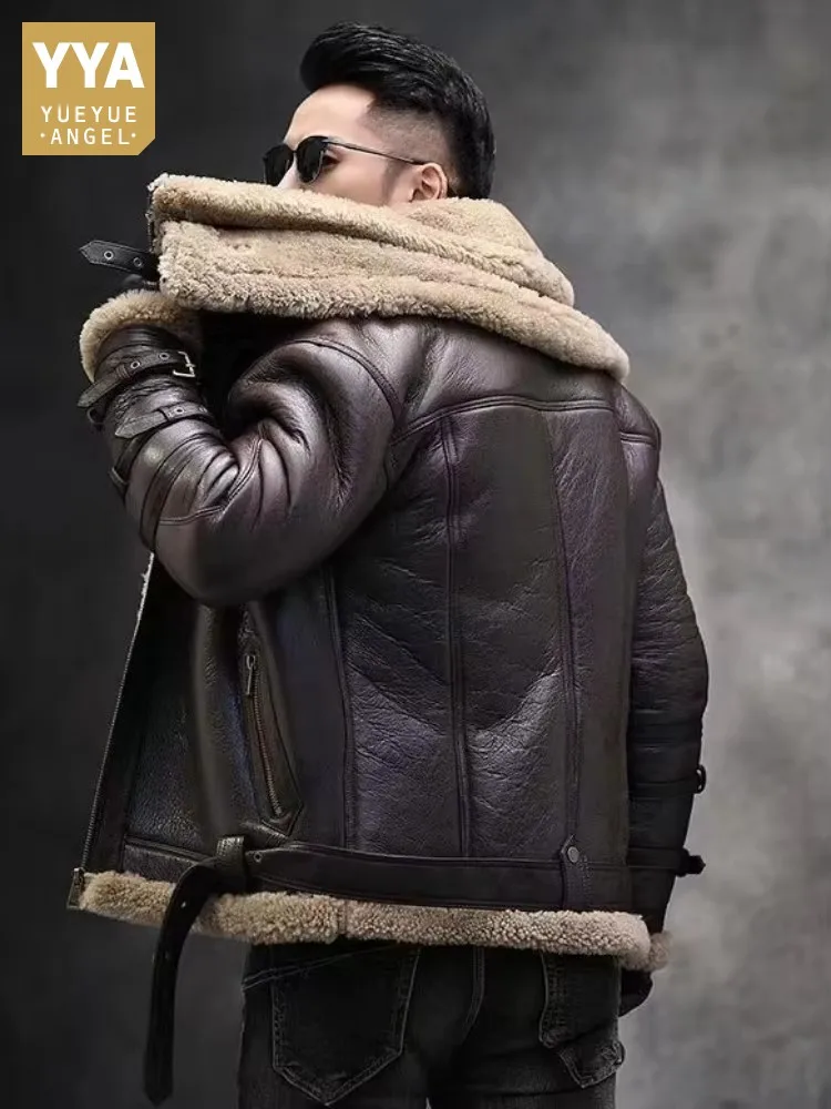 

Роскошное мужское пальто из натурального меха на молнии, куртка из натуральной овчины, двухслойное кожаное пальто с шерстяным воротником, зимнее ветрозащитное толстое теплое пальто