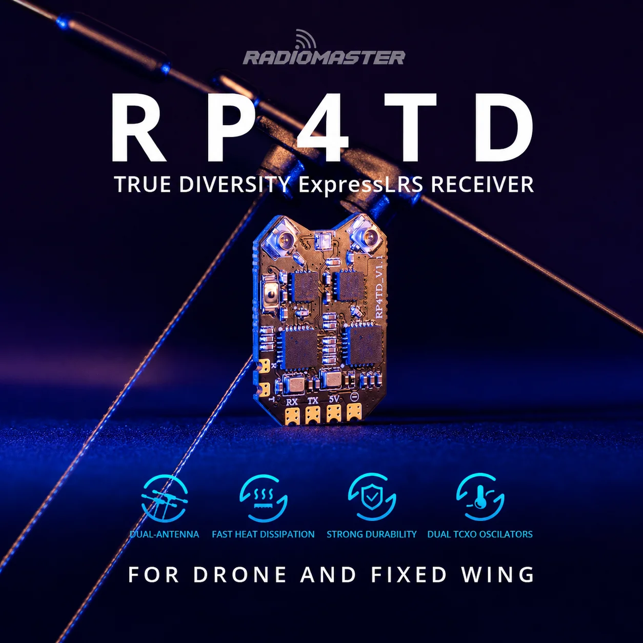 radiomaster-rp4td-expresslrs-24ghz-ディバーシティレシーバー-デュアルアンテナ付き-fpv-rc-固定翼飛行機、ドローン-diy-パーツ用