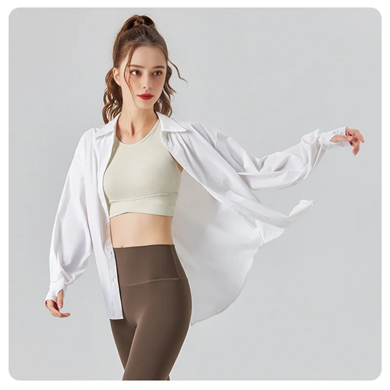 Camisas de protección solar UV de manga larga UPF 50+ para mujer, camisa de vestir con botones para pesca y senderismo, color blanco leche de coco L