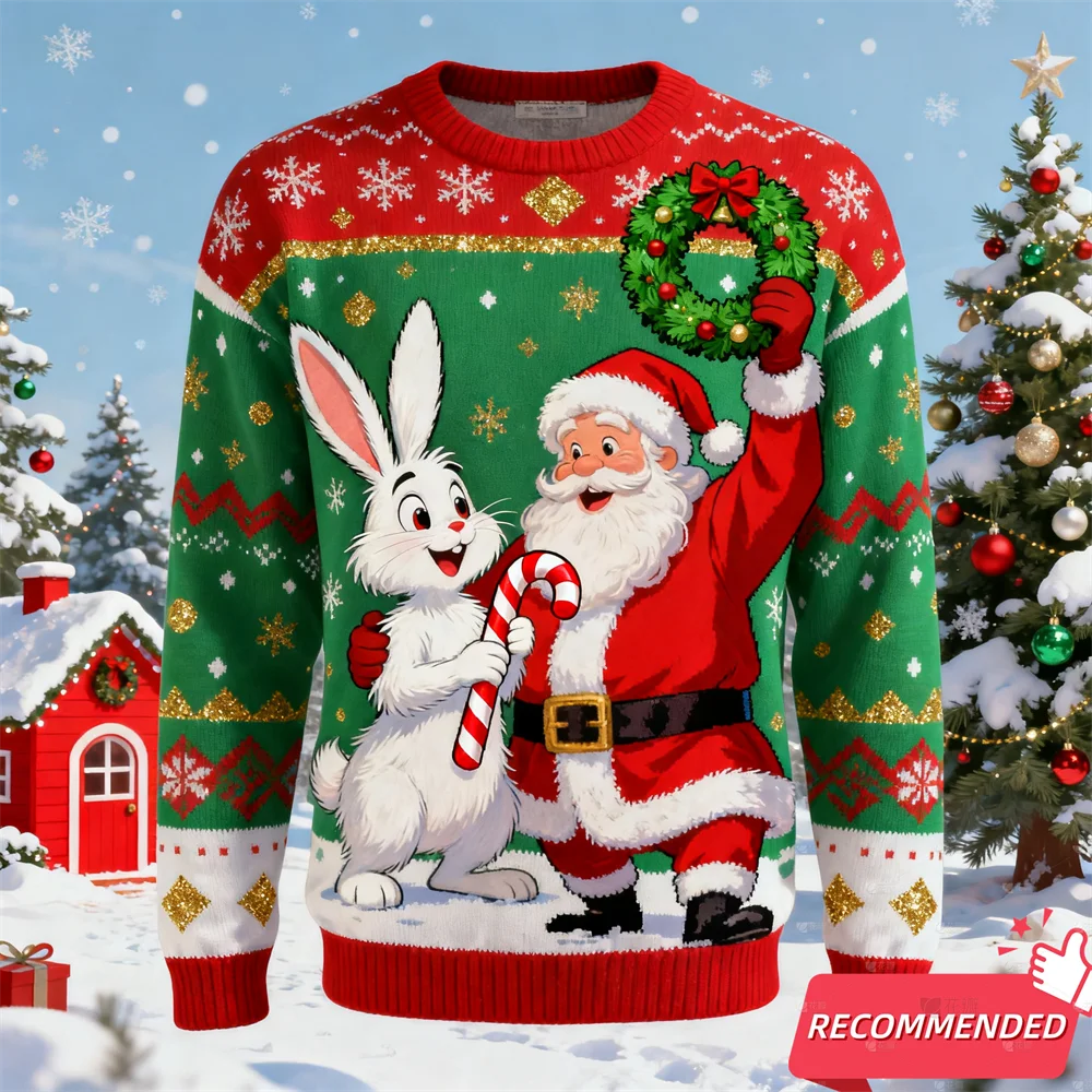 لطيف السنجاب القنفذ الجرافيك القبيح عيد الميلاد سترة للنساء الملابس سانتا الكرتون البلوفرات للجنسين البلوز البوليستر القمم #2