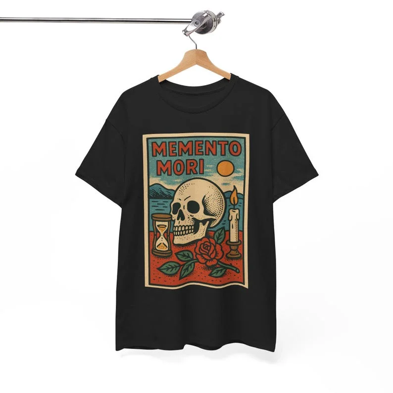 Memento Mori T-shirt: Gothic Skull Design Retro Manga Art Gentle Style Personality Street High Quality Printed Short Sleeve Tops