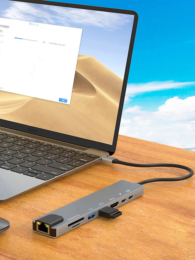 قاعدة توسيع من النوع C ، سبائك الألومنيوم ، بطاقة شبكة Megabit متعددة الوظائف ، دفتر ملاحظات ، نوع C ، 8 في 1