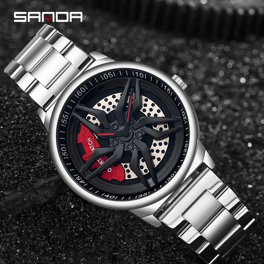 Sanda 1062 New Product Cool Wheels Fashion Men's Trendy Personality Hollow Plate Steel Belt Quartz Watch