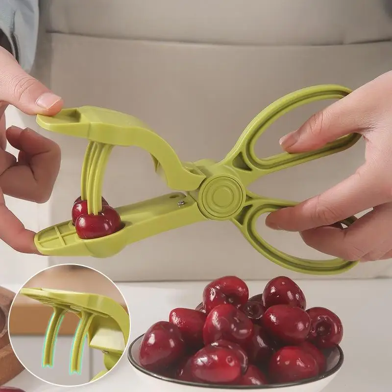 Removedor de Semillas de Cereza con Mango Ergonómico, Herramienta de Cocina de Doble Orificio para Deshuesar Frutas, Tipo Prensa, Accesorios de Cocina
