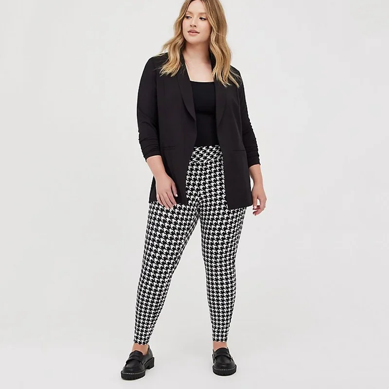 Plus Size Houndstooth Print Summer Spring Leggings Women High Elastic Waist Skinny Pencil Pants Female Large Size Capri 7XL 8XL