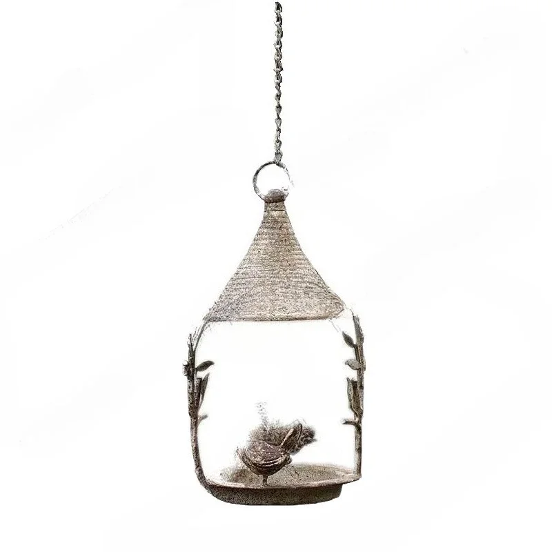 Garden balcony bird feeder, American rural retro wrought iron bird nest, villa courtyard hanging type
