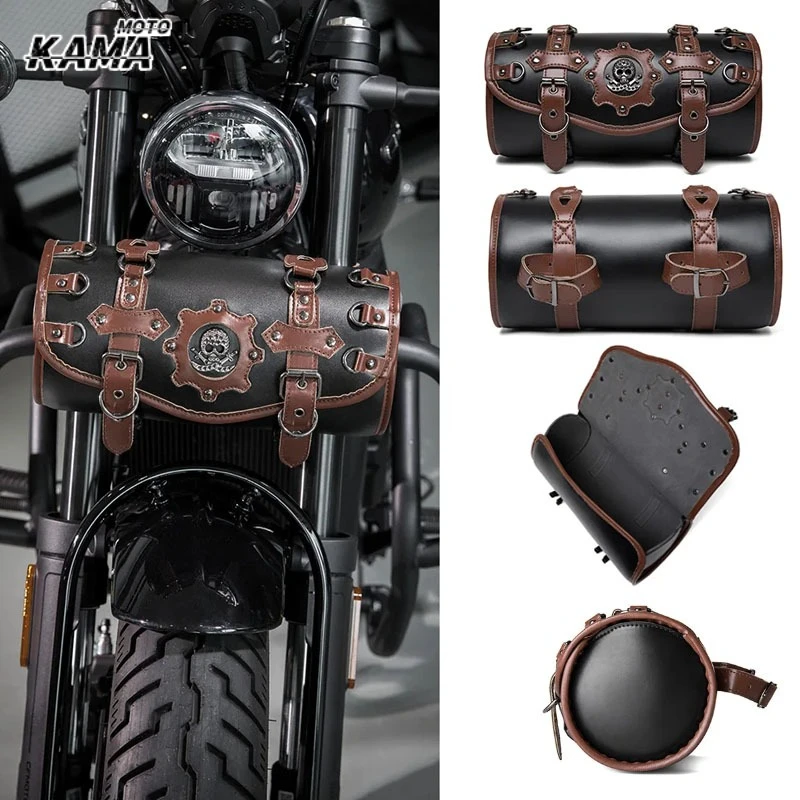 

Punk Styles Motorcycle Storage Pouches Saddlebag PU Leather Tool Bag Suitable for Handlebar & Fork, Riders Daily Commute