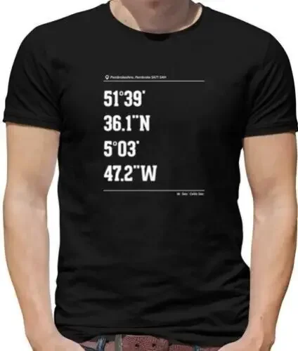 Surfing Coordinates Freshwater West Mens T-Shirt - Surf - Surfer - Board - Beach