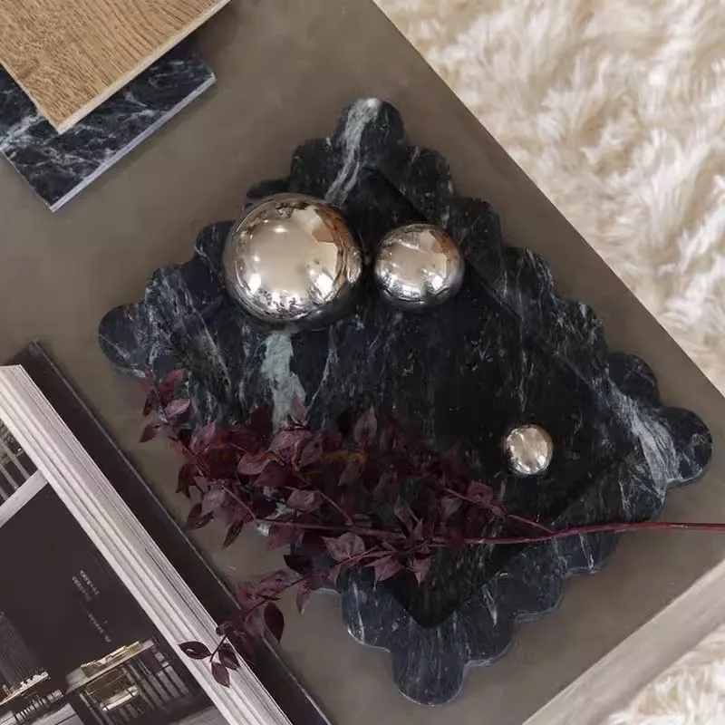 

French Wabi Sabi Natural Marble Scalloped Tray Designer Soft Decoration Storage Tray Desktop Decor