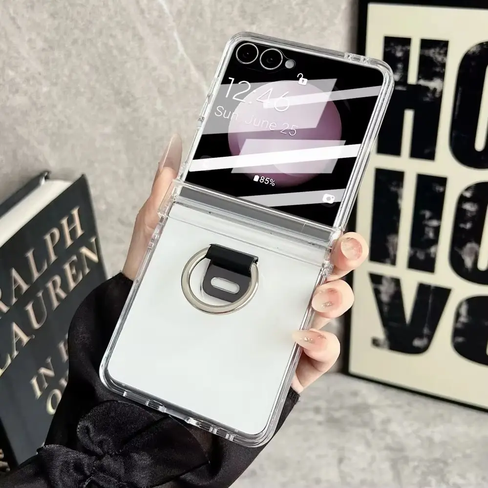 Ringhalter Matt Candy Einfarbige Hülle für Samsung Galaxy Z Flip 7 6 5 Flip7 ZFlip Displayschutzfolie Harte Stoßfeste Abdeckung