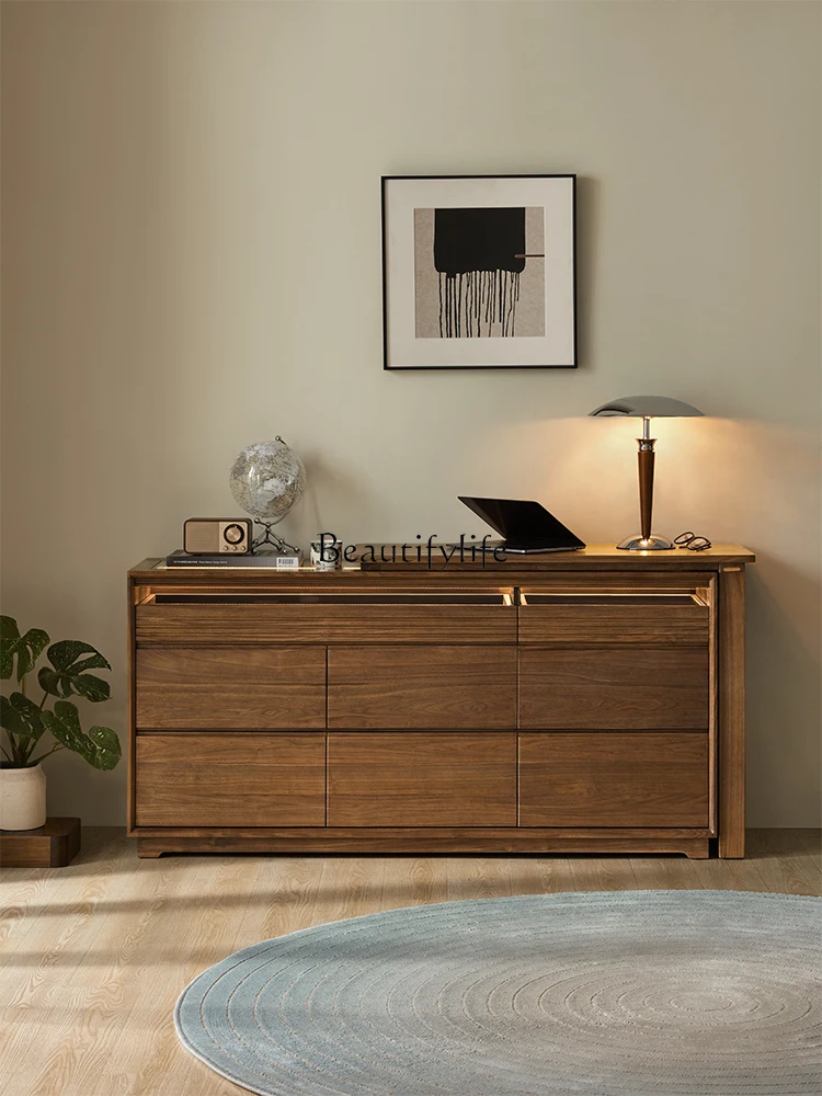 

Nordic Solid Wood Dresser Eight Spares Cabinet Black Walnut Bedroom Removable Drawer Side Cabinet