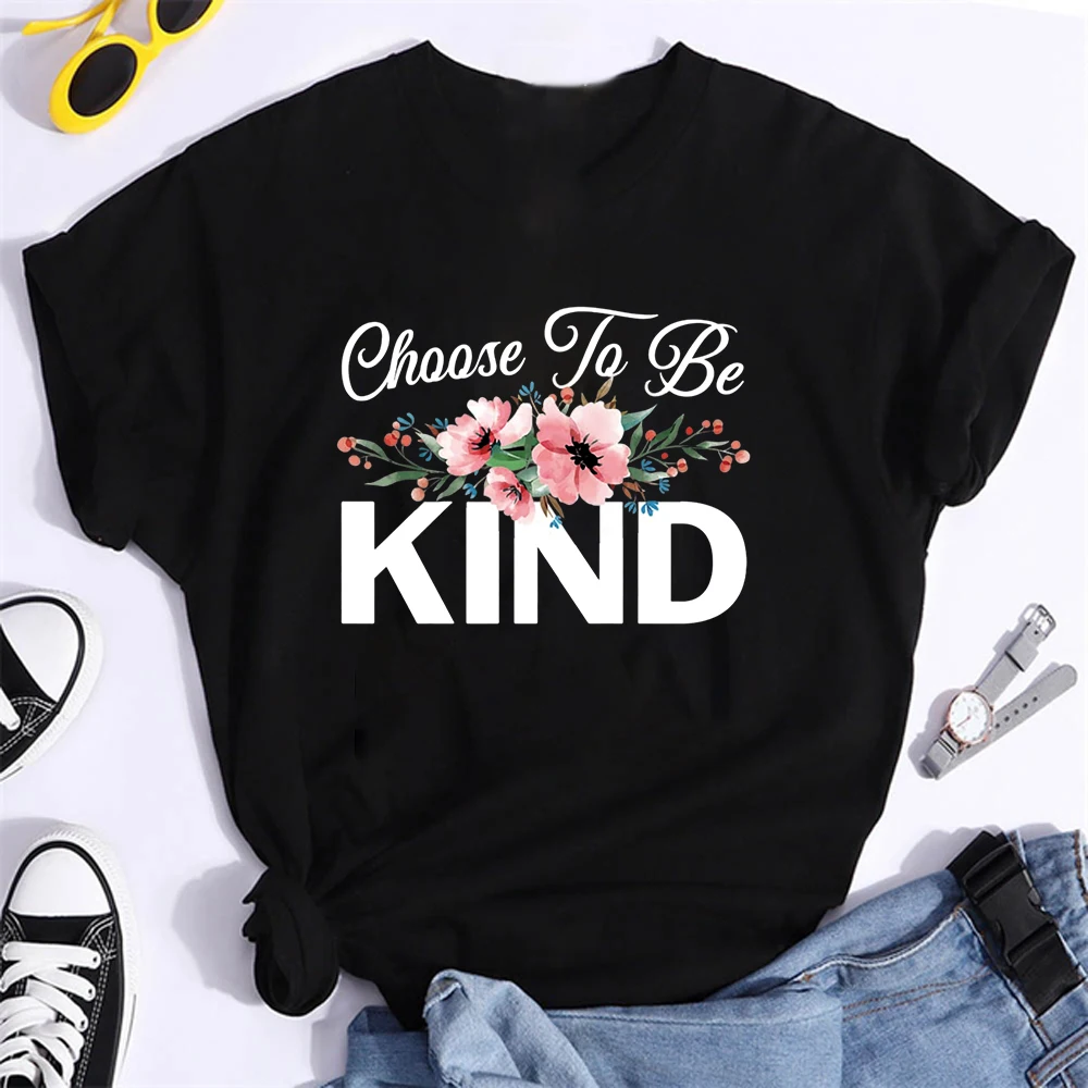 Choose To Be Kind Retro Women T-Shirt funny fashion graphic quote Letter tshirts top tees femme fashion tee shirt