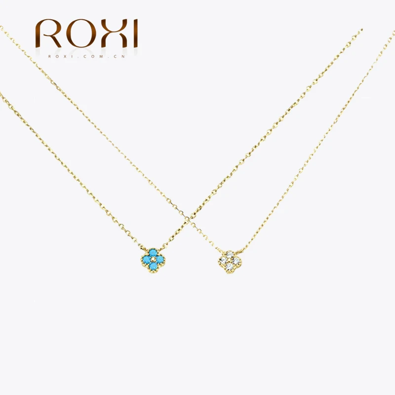 ROXI 100% 925 Sterling Silver Turquoise Crystal Petal Patter Pendant Necklaces For Women Delicate Wedding Jewelry Collar Mujer