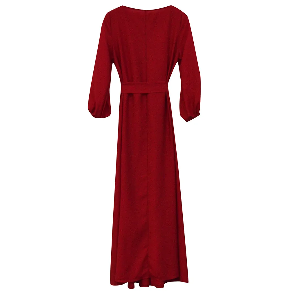 Elegant Vintage Bohemian Dress For Women Autumn Casual Loose Women\'S O Neck Long Sleeve Belt A Line Long Dresses Robe Femme