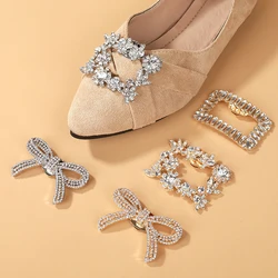 1Pcs Fashion Shiny Crystal Shoes Decorations Clip Women Shoe Buckle Accessories High-heeled Square Rhinestones Removable Shoes D