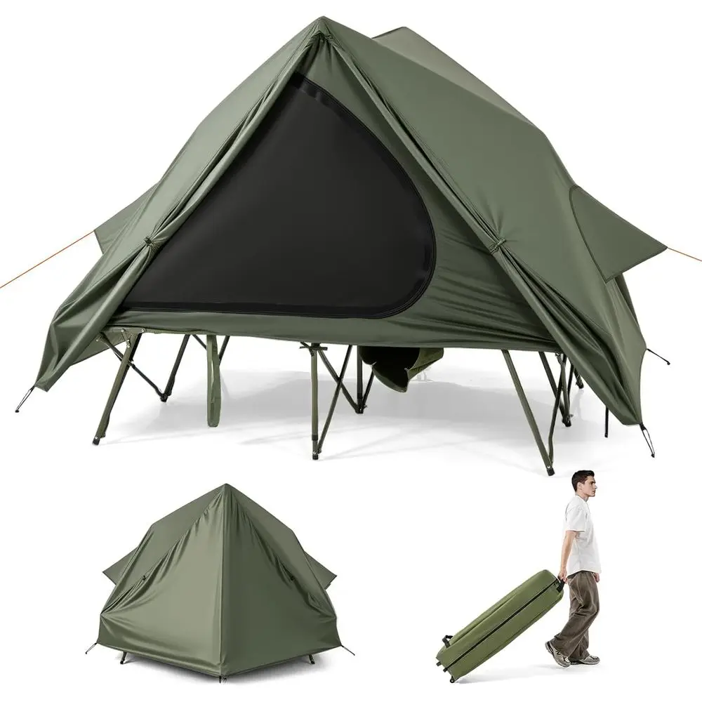 

Portable 2-Person Camping Cot Tent with Wheeled Bag, Waterproof and Mesh Doors for Outdoor Adventures