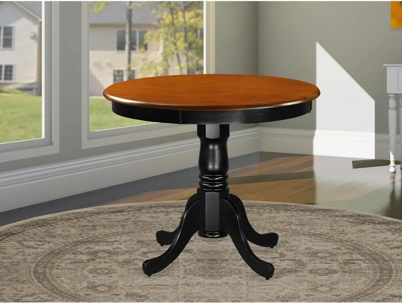 East West Furniture ANT-BLK-TP Antique Kitchen Dining Table - a Round Solid Wood Table Top with Pedestal Base, 36x36 Inch