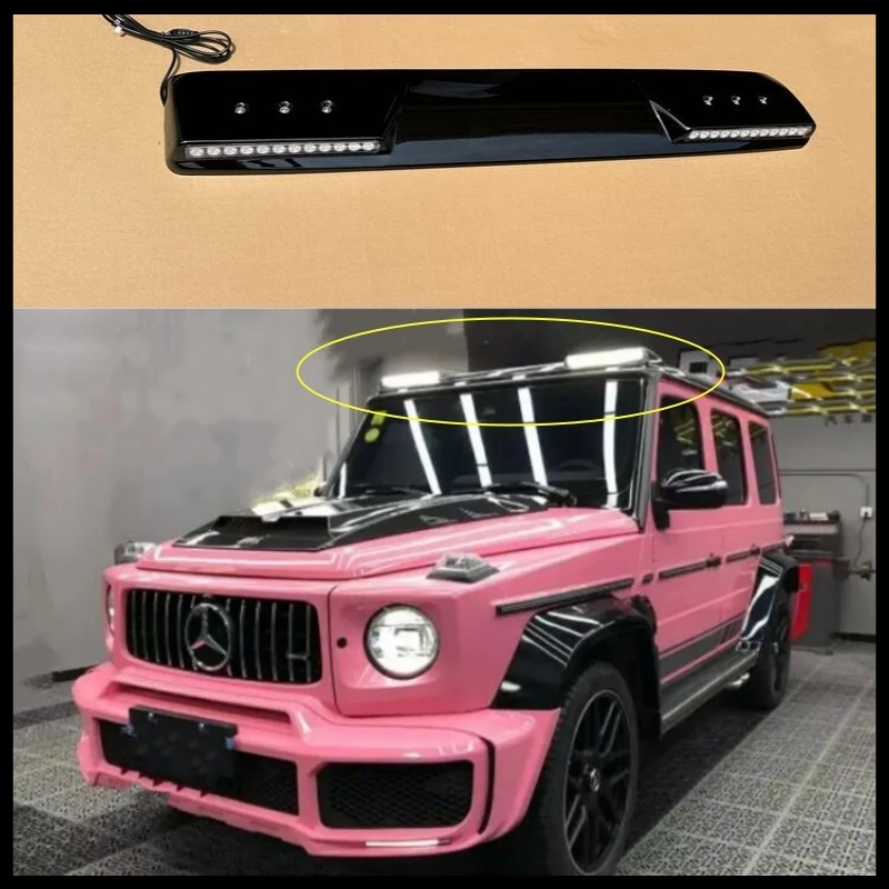 

ABS Bright Black Spoiler For Mercedes Benz G Class W464 G350 G500 G550 G400 G63 2019+ Front Roof Wing Top Lip With Light Refits