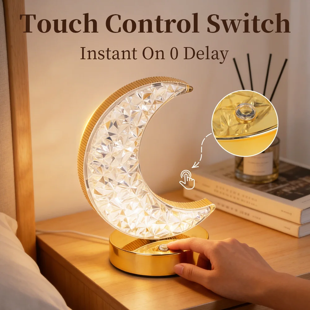 USB Crystal Night Light 3 Colors Dimming Touch Control Night Lamp for Kid Bedroom Living Room Led Starry Moon Table Lamp Decor