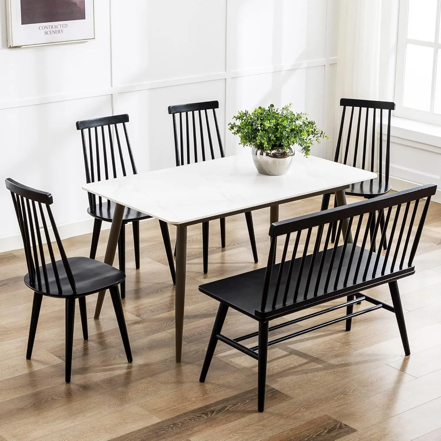 Dining Chairs Set of 4 Wood Dining Room Chair Black Spindle Side Kitchen Room Country Farmhouse Chairs Black