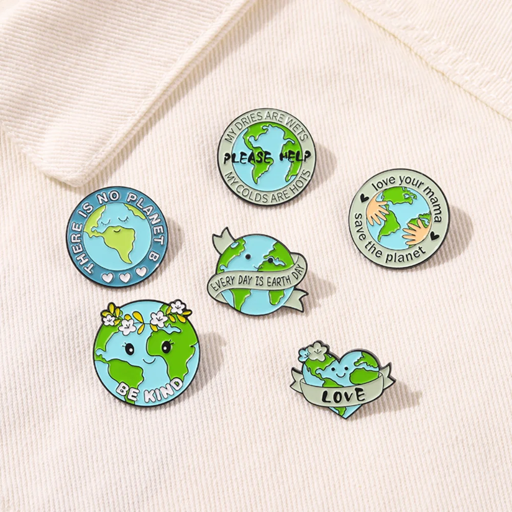 Cute Earth Environmental Protection Theme Badge Green Circular Environmentally Friendly Metal Caring for The Earth Brooch