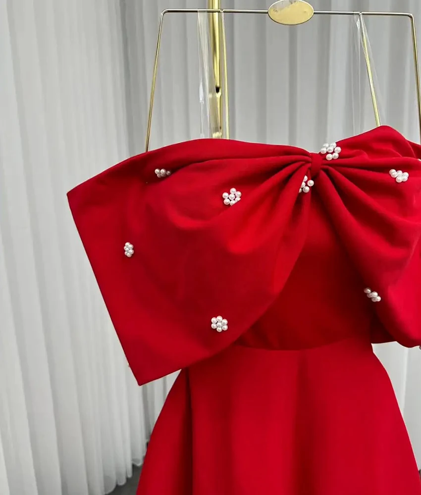 カスタマイズされた絶妙なジャージー A ライン ビーズ パール イブニング ドレス高品質半袖 V ネック