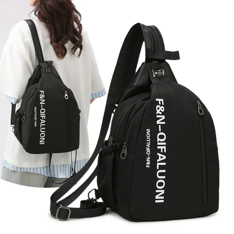 1pcs Women Multifunctional Backpack Canvas Chest Bag Shoulder Crossbody Bag Multi-pocket Large Capacity Casual Bag