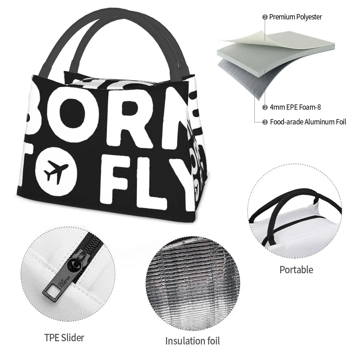 Born To Fly Portable insulation bag for Cooler Thermal Food Office Pinic Container
