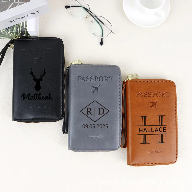Custom Long Passport Holder Multifunctional Travel Wallet Ticket ID Card Document Organizer Zipper Closure view 2