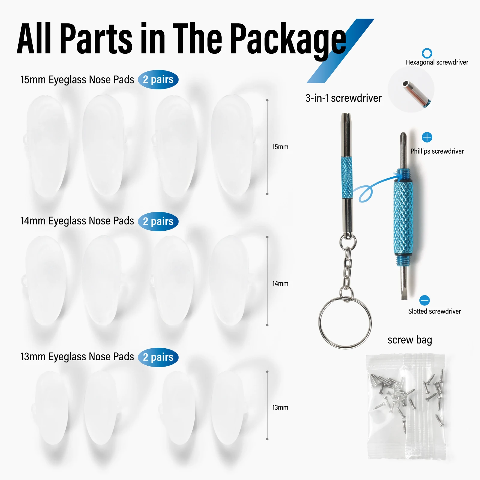 Dhoptical Eyeglass Repair Kit, 6 Pairs Eyeglasses Nose Pads with Screws, Micro Screwdriver and Special Storage Box