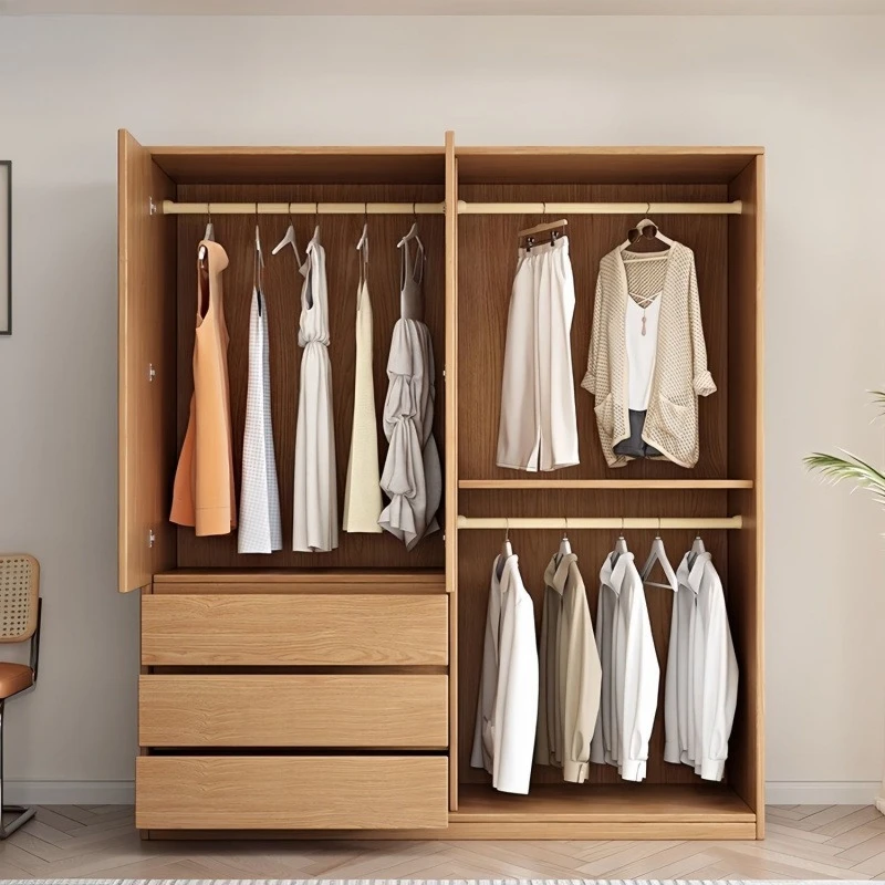 Bedroom sliding door wardrobe Oak sliding door cabinet All solid wood sliding door wardrobe Small apartment household