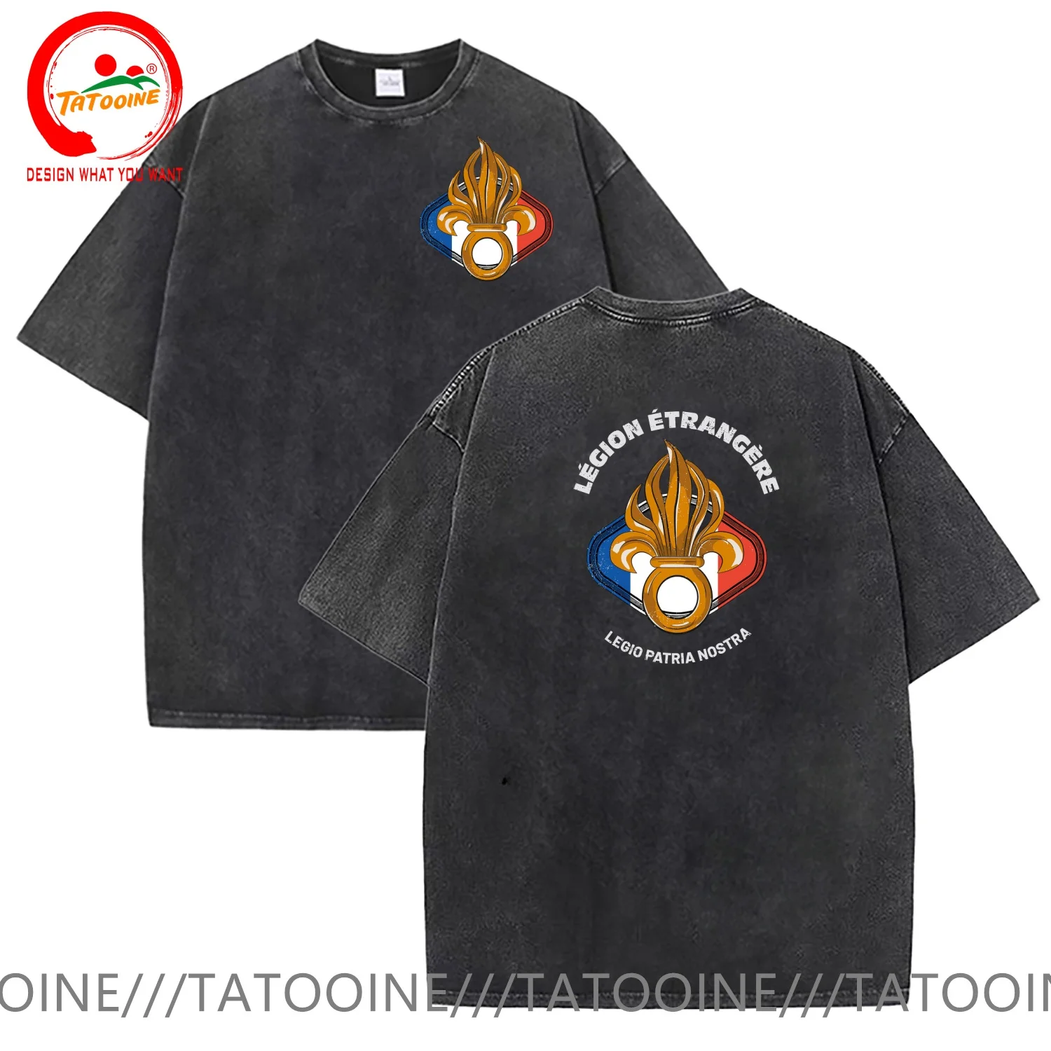 

Front Back Print Vintage Washed Cotton T Shirt French Legion Etrangere T-Shirt France Army Trendy TeeShirt Casual Clothes tshirt