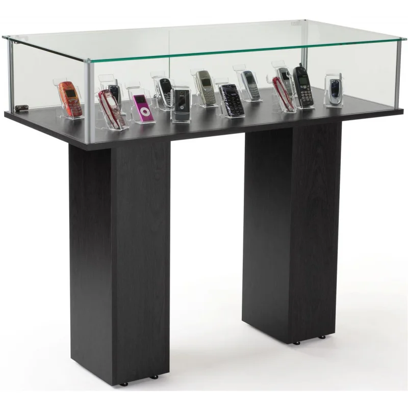 Customized product、Glass Pedestal Showcase with Tempered Glass and Black Veneer MDF Base-Assembly Required