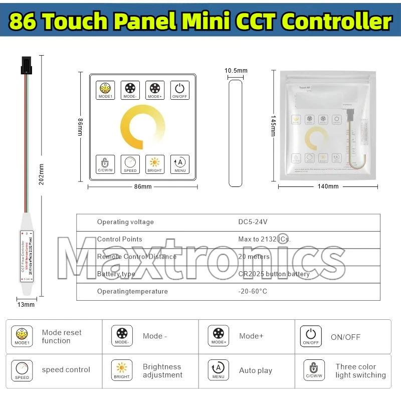 NEW DC5-24V 86 Touch Panel Mini CCT Controller Color Temperature Running Water Flowing Horse Race for CCT Led Strip Dimmers