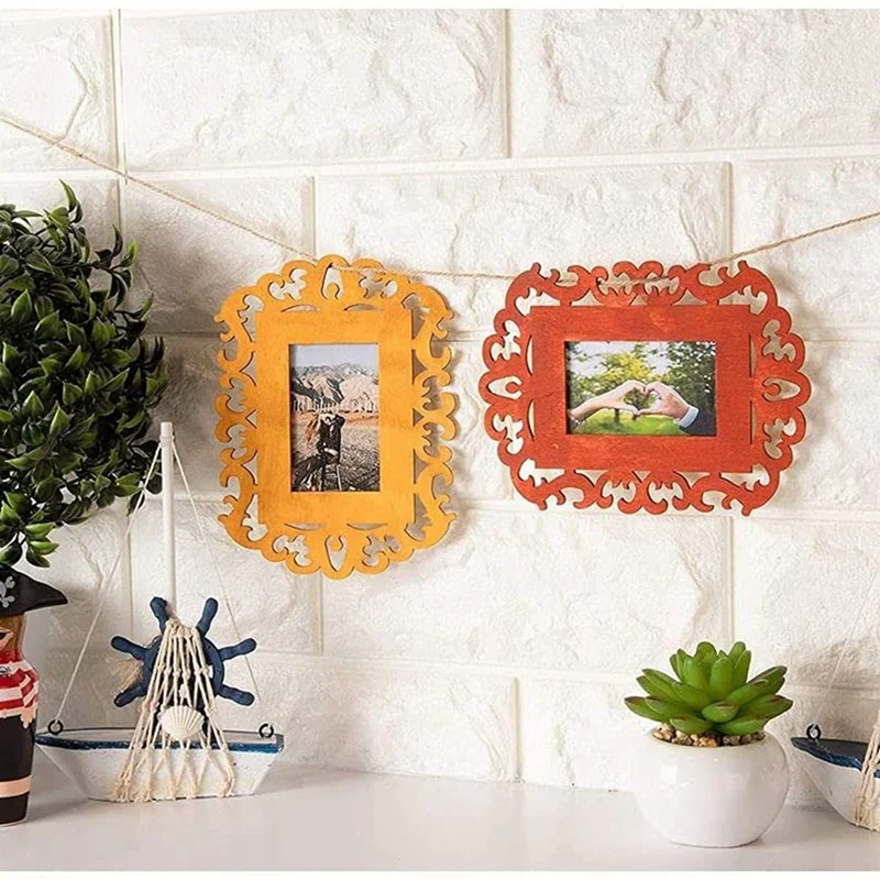 18 PCS Unfinished Blank Wooden Mini Picture Frames With Lanyard For Kids DIY Painting Display Photo Hanging Decoration